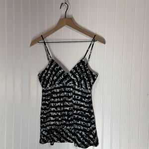 Daytrip Y2K Striped Burnout Cami Top Black White Empire Waist Large USA Made